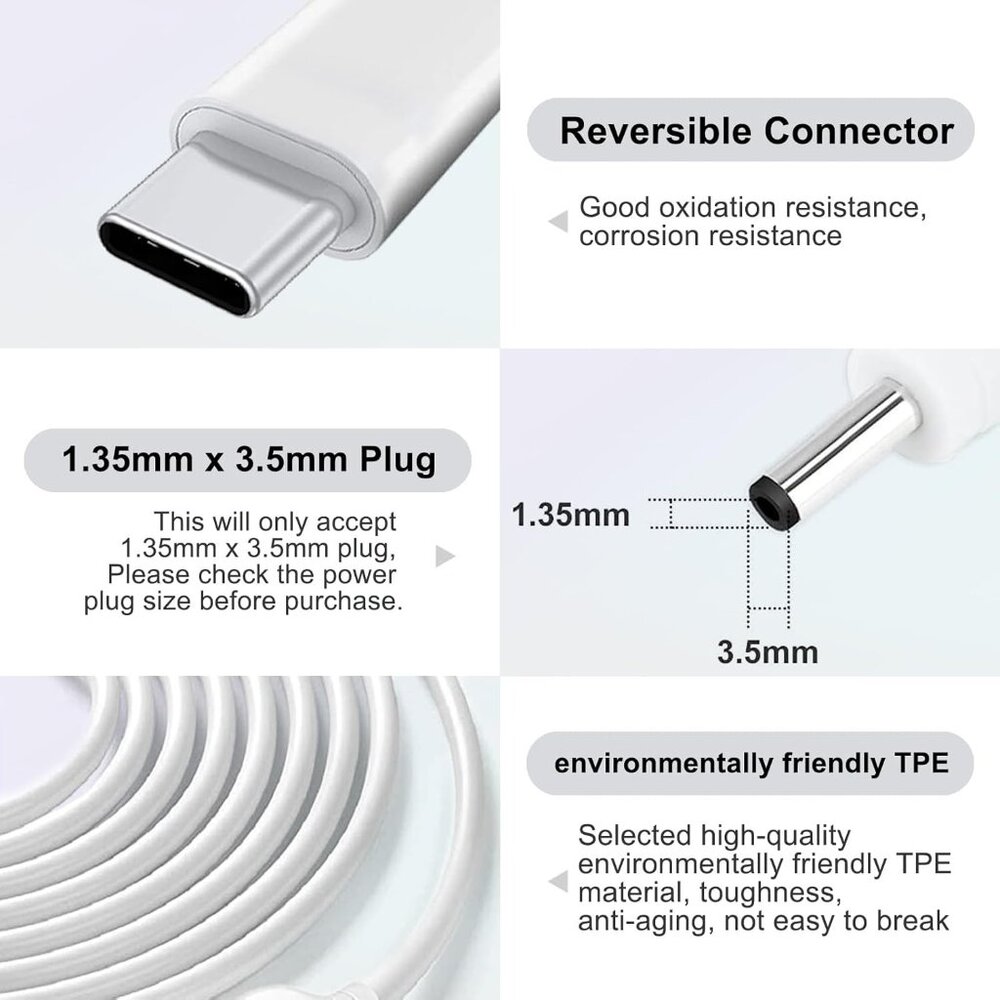 2-Pack Power Adapter Charger Cable Compatible with Ring Stick Up Cam Battery/Plu - Picture 2 of 6